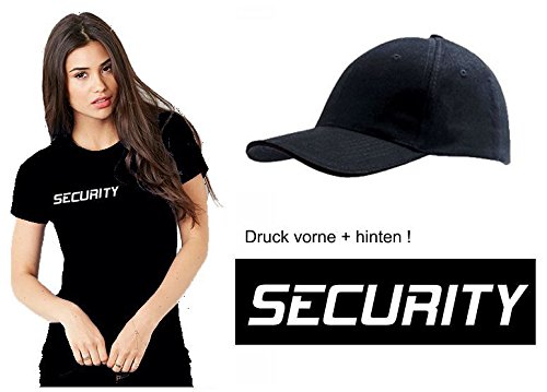 SECURITY – Damen T-Shirt + CAP ! Set schwarz S M L XL 2XL Druck vorne und hinten ! - 3