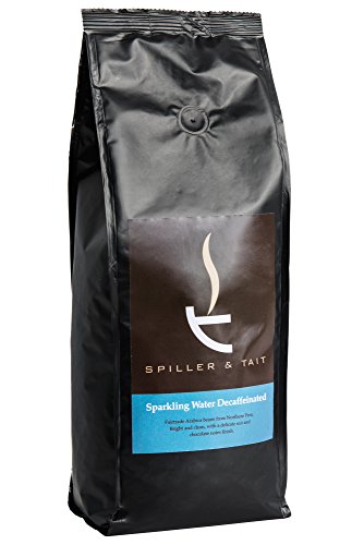 Granos de café descafeinados con agua espumosa Spiller & Tait, bolsa de 1 kg, comercio justo y tostado fresco, apto para todas las máquinas de café