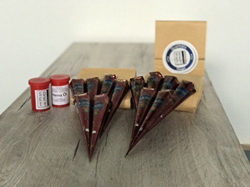 Das Profi Henna Set! Original Kaveri Henna Kegel inkl. Henna Öl / 100% natürliches temporäres Henna Tattoo / 12 Kegel + 10ml Öl