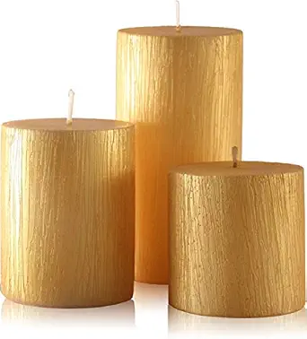 Floryn Decor Set of 3 Metallic Pillar Candles Decoration Dinner Wedding Party Candles 