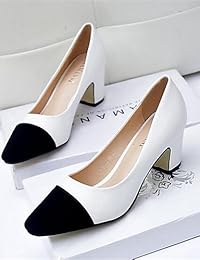 GGX/ Zapatos de mujer-Tacón Robusto-Tacones-Tacones-Casual-PU-Negro / Blanco / Almendra , white-us5.5 / eu36 / uk3.5 / cn35 , white-us5.5 / eu36 / uk3.5 / cn35