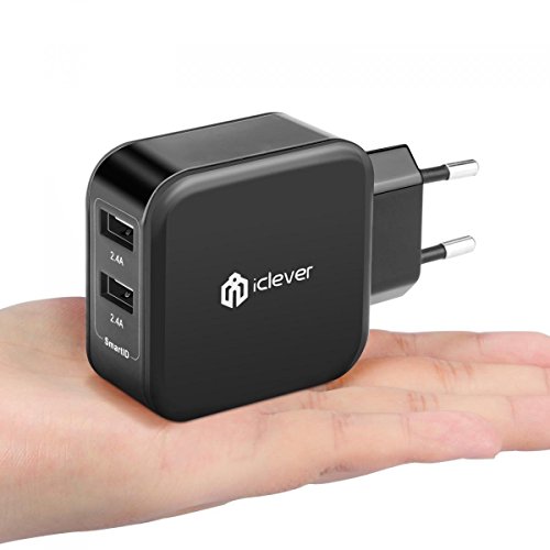 iClever   BoostCube Cargador USB  Travel Wall Charger con SmartID Tecnolog  a  24W   4 8A 2 Puertos  Cargador Port  til  Cargador de Pared  Adaptador USB -Negro