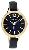 Ferenzi Frauen | Klassische helle Gold-Ton Marine-blaue Faux-Leder Uhr | FZ18303