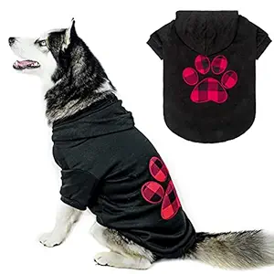 KOOLTAIL Dog Pullover Hoodie with Hat, Pet Cold Weather Clothes with Red and Black Plaid Foot Pattern, for Small Medium Large Dogs