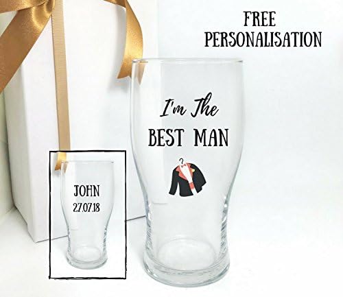 Best man gifts for wedding, personalised best man gifts for wedding, 1 x pint glass with option to personalise and change wording FREE of charge.