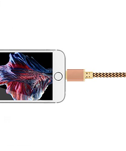 iProtect Lightning USB Ladekabel 1m Nylon Datenkabel knotenfrei für Apple iPhone 5, 5s, 5c, iPhone 6, 6s, 6 Plus, 7, 7 Plus, iPod und iPad in gold - 6