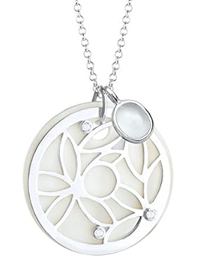 Elli Damen-Kette mit Anhänger Perlmuttscheibe, Ornament 925 Silber Muschel Mondstein weiß - 0101660615