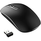Wireless Mouse, (Slim &amp; Noiseless, DPI Adjustable) Patuoxun 2.4G USB Wireless Mice Optical PC Laptop Computer Cordless Mouse with Nano Receiver, 1600 DPI 3 Adjustment Levels Full Size Mouse, Home &amp; Office for Windows Mac Linux Vista Macbook - Super Energy Saving, Black