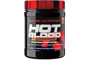‎SCITEC NUTRITION Scitec Nutrition Hot Blood Hardcore, Napój przedtreningowy w proszku z aminokwasami i kreatyną, 375 g, Blackcurrant goji berry
