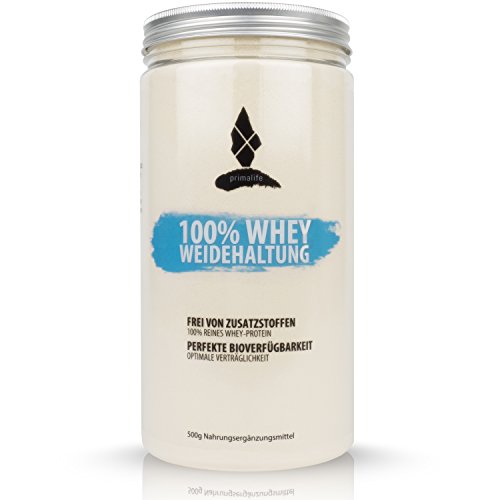 Whey aus Weidehaltung 100% reines Whey Protein 500g ohne Zusätze vegetarisch optimal für Paleo, Atkins, Keto und Low Carb Ernährung in Deutschland hergestellt primalife