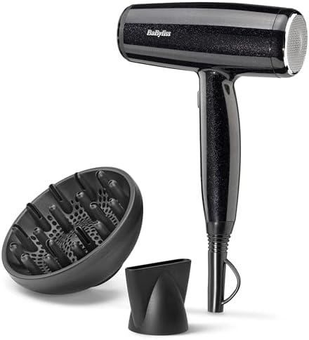 BaByliss Midnight Shine Phon Capelli Leggero - Diffusore per Asciugacapelli, Potente ed Elegante da 2100W, Ionico Anti-Crespo, 3 Impostazioni di Calore e 2 di Velocità, D590DE