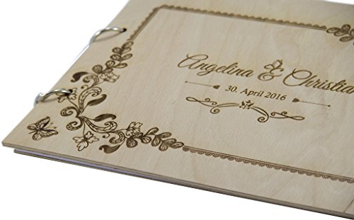 Rustikales Gästebuch aus Holz zur Hochzeit personalisiert Hochzeitsbuch Hochzeitsgästebuch graviert (Motiv 4 96 Seiten / 48 Blatt) - 2