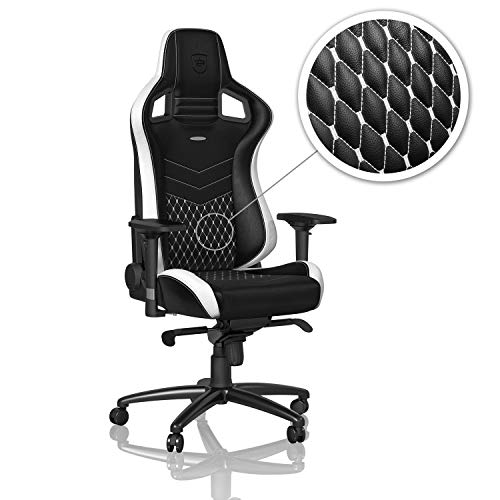 noblechairs EPIC Silla de Gaming - Silla de Oficina - Silla de Escritorio - Reclinable a 135 ° - Cuero Auténtico - 120 kg - Diseño de Asiento de Carreras - Negro / Blanco / Rojo