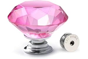 CZC HOME 10pcs 40mm Crystal Glass Door Drawer Knobs Diamond Cut Drawer Handles with 3 Sizes Screws for Cupboard Cabinet Wardrobe Home Decorating, Pink