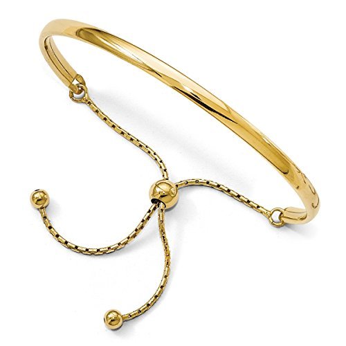 Leslie's 925 Sterling Silver Italian Polished Bar Adjustable Bangle Bracelet (gold-plated-silver)