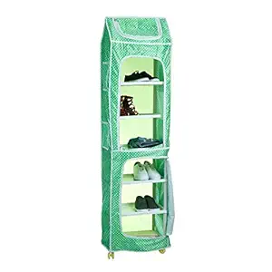 NHR Multipurpose Premium Plastic Baby almirah, Wardrobe for Kids, Cloth Organizer, Folding almirah, Toy Box, Organizer (7 Shelf, Polka Green)