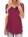 Marke: Beluring Beluring Damen Sommer Tops Einfarbig Kurzarm T-Shirt Casual Bluse Tunika Oberteil Weinrot XXL