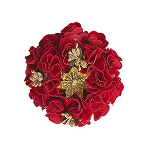 Maahal Artificial Flower Juda Hair Gajra/Bun for Girls & Womens Hair Styling (Pack of-01,Color-Red)