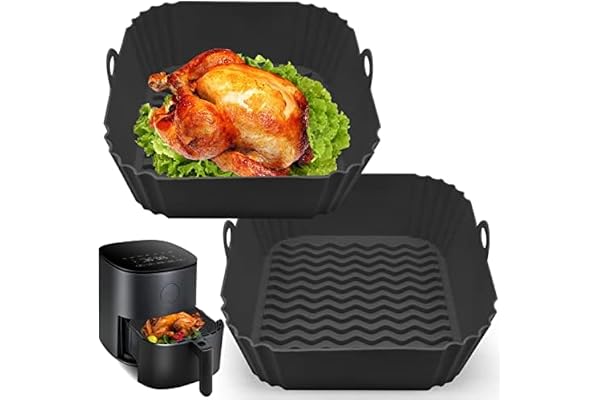 2 PCS Square Air Fryer Silicone Liners, 8 Inch Food Grade Reusable Heat Resistant Silicone Air fryer Pots Inserts Baskets Bowl Accessories for COSORI Instant Vortex 4 to 7 QT Air Fryer Oven Microwave