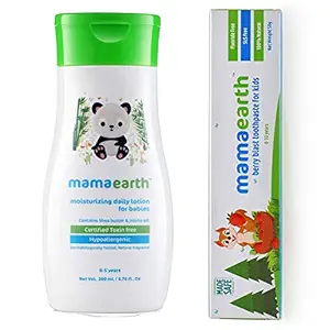 Mamaearth Daily Moisturizing Baby Lotion, 200ml ?nd 100 Percent Natural Berry Blast Kids Toothpaste, 50g