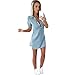 Produktbild verfügbaren Angebote,kleider Ronamick Frauen Kurzarm Kleid Solid Denim Dress Umlegekragen Minikleid (Blau, M)
