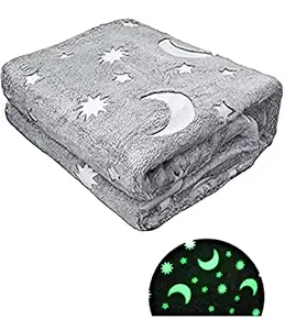 Burkes Galaxy Stars Glow in the Dark 150x200cm 60x80inch Blanket Moon Microfibre Super Soft Warm Fluffy Fleece for Kids