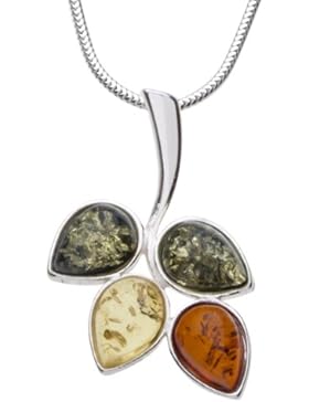 InCollections Damen-Halskette 925 Sterling Silber 4 Bernsteine mehrfarbig 42 cm 242A204003340