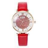Armbanduhren Mode-Accessoires, Studentinnen Strass Sun Circle R?mische Zahl Dial Analoge Quarz-Armbanduhr - Rot