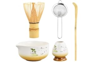 MAPILLE 5 in 1 Matcha Kit Set Accessori Cerimonia Tè Matcha Cerimonia Giapponese Matcha con Ciotola Matcha, Frusta Matcha in Bambù Naturale Paletta Bambù Porta Frullino per Tè Cerimonia (marrone)