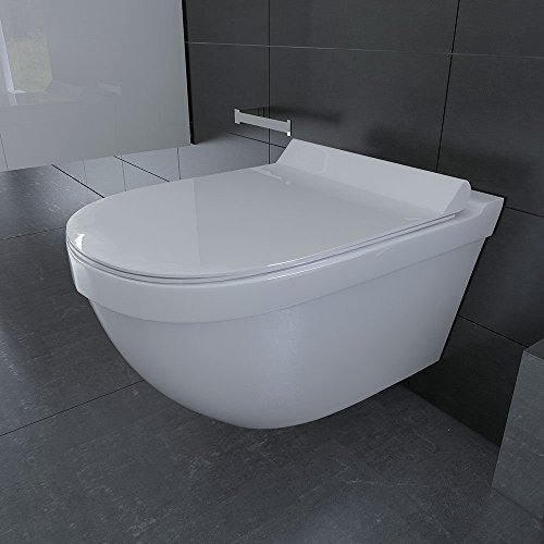 Keramik Hänge WC Rimless WC Spülrandlos Toilette inkl. WC-Sitz Soft-Close Quick-Release Funktion - 4
