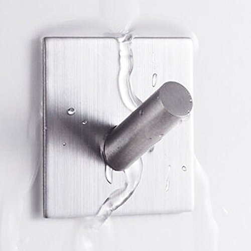 Swallowzy Selbstklebender Haken aus gebürstetem 304er Edelstahl, 3M-Klebestreifen, fürs Badezimmer/WC, für Schränke, Bademantelhaken, Handtuchhaken, 4 Stück - 6