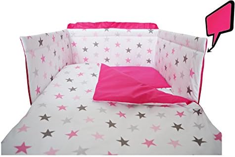 3 pc BABY BEDDING SET FOR COT 120X60 OR COT BED 140X70 - STARS-ELEPHANT- (COT SIZE 120X60, PINK STARS- PINK - REVERSIBLE DUVET COVER)
