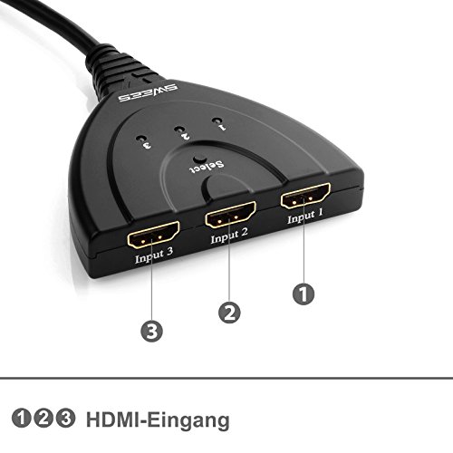 Swees 3D Ready Full HD 1080p HDMI Switch (flexibel) – 3 Port Umschalter Switcher | 3 x IN / 1 x OUT | Dolby True HD – Schwarz - 4