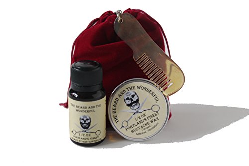 Grooming Set - Moustache Wax, Beard Oil, mini comb presented in a red drawstring bag