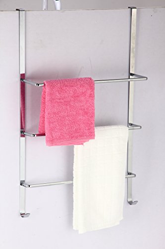 axentia Handtuchhalter für die Tür, Türgarderobe mit drei Stangen, Handtuchhaken zum Hängen, leichte Montage, ca. 45 x 10,5 x 69 cm, verchromt - 3