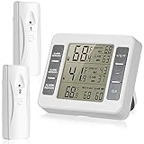 Sans fil Thermomètre de réfrigérateur réfrigérateur Thermomètre digital avec 2 pcs capteurs sans fil avec alarme sonore pour intérieur ou extérieur avec écran LCD facile à lire (batterie non inclus)