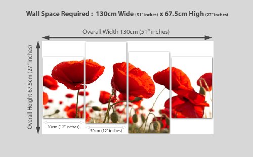 Wallfillers Canvas 4056 Wandbild mit Blumendruck, rote Mohnblumen, extragroß - 4