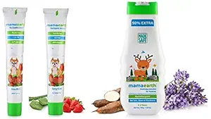 Mamaearth 100 Percent Natural Berry Blast Kids Toothpaste, 50g & dusting Powder with Organic Oatmeal & Arrowroot Powder 150g Combo