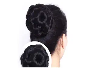 La Belleza Womens Round Hair Clutcher Juda Bun With Artificial Synthetic Hair Extension Natural Black