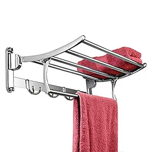 QUISTAL Premium 24 Inch Stainless Steel Folding Towel Rack and Hanger | Round - Chrome Finish Clothes Rack/Stand/Holder
