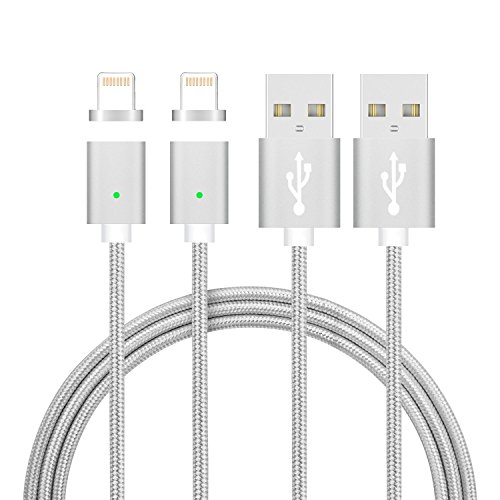 [Update Version]Apple Magnetic Lightning USB Charging Cable,-Lifetime Warrenty-TUOYA Magnet Magnetic Braided Wire High Speed Sync Data And Charger USB Cable Adapter for iPhone 5, 5c, 5s, SE, 6, 6 Plus, 6s, 6s Plus, 7, 7 Plus (2xSilver)