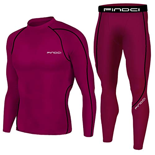 1Bests Hommes 2 Pièces Camouflage Fitness Sportswear Running Training Collants Speed Drying Coat Set (KBOO-Dark Red, M)