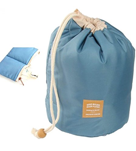 DOBO® Borsa da donna porta cosmetici trucco case da viaggio borsello make up organizzatore con tasche e mini astuccio - Chiusura a cordoncino (Blu)