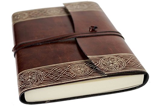 Olympia Notizbuch handgefertigt mit Einband aus recyceltem Italienisches Leder Keltenbraun Large, blanko Seiten (21cm x 15cm x 2cm)