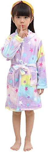 Rainbow Fox Kids Bathrobes Hooded Unicorn Towelling Bathrobes Dressing Gown colorful Star Cartoon Animal Bathrobes Soft Warm Flannel For height Lower Than 110cm (Star, 110(100-110cm))