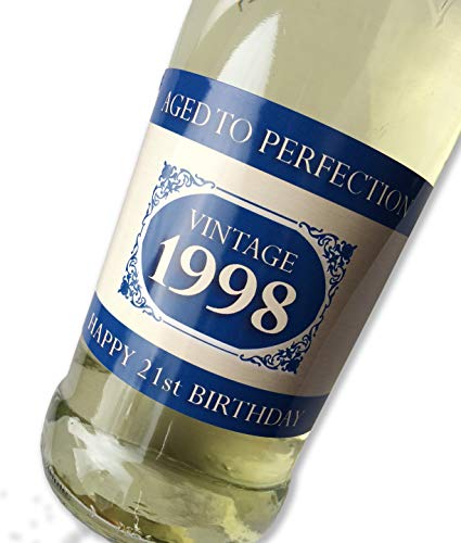 Purpleproducts 1998 Vintage Blue Happy 21st Birthday 2019 Champagne Bottle Label Gift for Women and Men