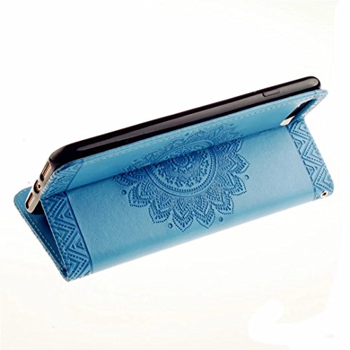 MUTOUREN Portemonnaie Handyhülle für iPhone 7 plus 5.5 Zoll PU Lader Brieftasche Klapphülle Bookstyle Wallet Flip Case mit Standfunktion Kartenfach Fall-Abdeckung Ultradünne Kratzfeste Stoßdämpfende Telefonkasten Geprägtes Muster indische Mandala Blau + Metall Stylus Stift - 6
