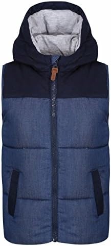 Ex Dunnes - Baby Boys Padded Hooded Gilet Bodywarmer 6 mths to 4 yrs Chambray (Navy/Denim Look)