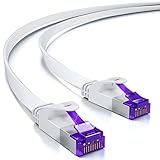 deleyCON flaches Patchkabel mit CAT7 Rohkabel (U-FTP) // Gigabit LAN DSL Flach-Kabel // 2x geschirmte, genormte RJ45 Netzwerk-Stecker // hochwertiger CU (Kupfer) Innenleiter