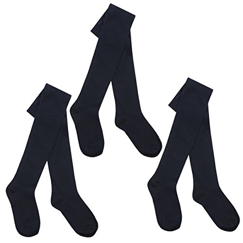 (9-10 years, Navy) - I.L.C.K Girls 3 Pairs Back To School Plain Cotton Rich Tights